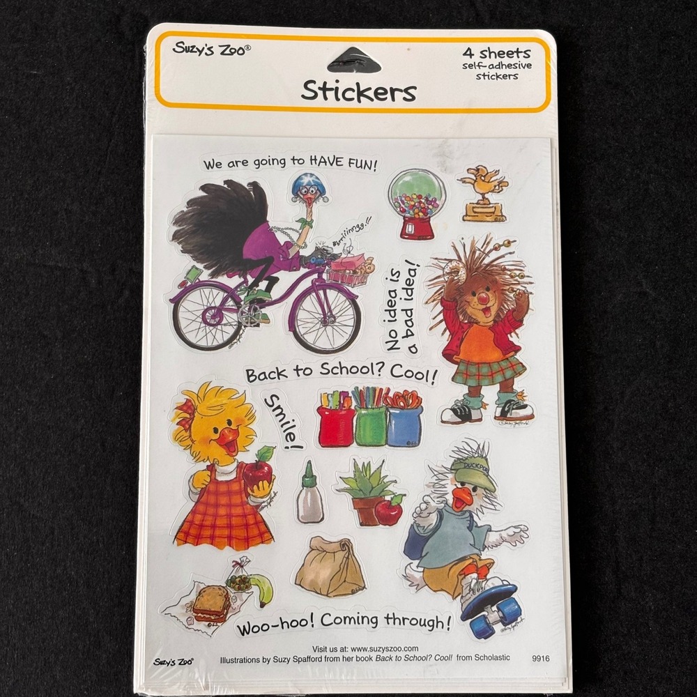 Suzy's Zoo Vintage Acid-Free Stickers 4 Sheets Back to School Friends 9916 9470